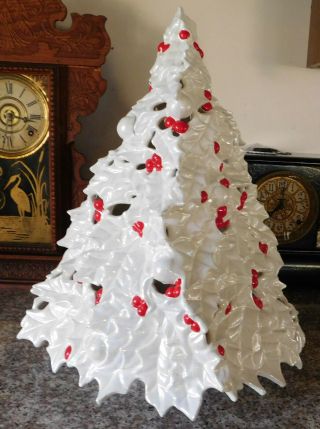 Rare Large Vintage Hand Painted Ceramic Christmas Tree Mop Pierced 3 Light Blink