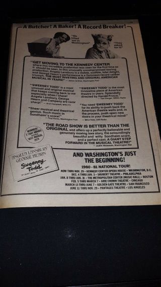 Sweeney Todd Angela Lansbury Rare 1980 - 81 Tour Promo Poster Ad Framed