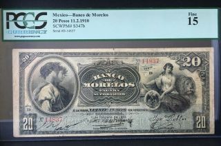 Mexico,  Banco De Morelos 20 Pesos P - S347b Rare Note Pcgs15
