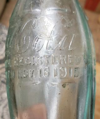 Rare Applied Top Pat.  Nov.  16,  1915 Blue Coca Cola Bottle From Spartanburg S.  C. 3