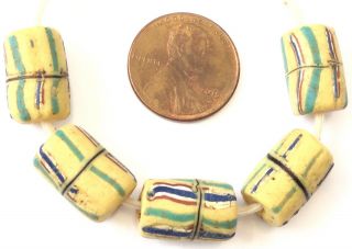 5 Venetian Antique Yellow French Cross African Glass Trade Beads