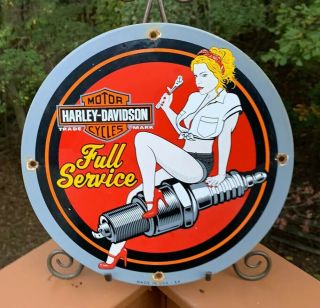 Vintage 1964 Rare Harley Davidson Motorcycle Porcelain Gas Station Sign