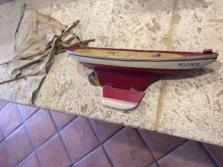 Antique Vintage Tin Metal Pond Sail Boat Model “ Reliance “ Weighted Keel