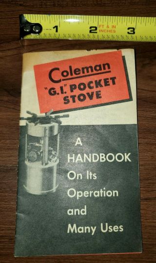 Rare - Coleman " G.  I.  " Pocket Stove Handbook -