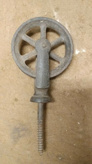 Small Antique Metal Pulley With Screw Base