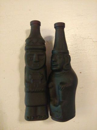 Pair Vintage Inca Pisco Lima Peru Mini Liquor Bottles Figure Statue Tiki Rare