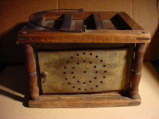 Antique Wood And Tin Foot Warmer W/punched Diamond Decoration