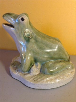 Large Vintage Antique Open Mouth Frog Toad Pottery Figure Heavy Doorstop