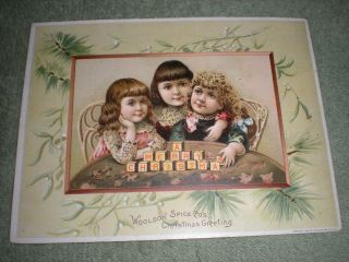 Rare 1891 Woolson Spice Co.  /lion Coffee (3 Girls/ A Merry Christmas) Trade Card