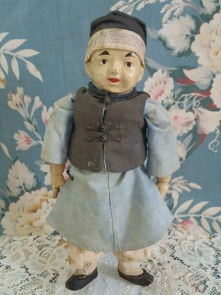 Rare Antique 10.  5” Composition Shoulder Head & Hands Hand Painted Chinese Doll