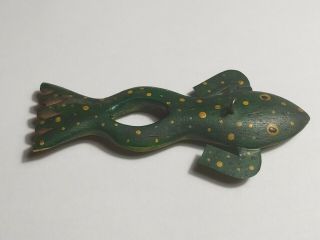 Vintage Folk Art Ice Fish Spearing Wood Frog Decoy Lure Hand Carved Signed