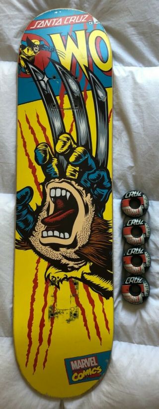 Marvel X Santa Cruz " Wolverine Screaming Hand " Ltd Skateboard Deck,  Wheels Rare