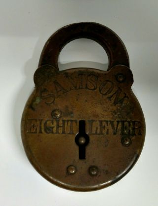 Antique Samson 8 Eight Lever Padlock Brass Old Vintage Lock No Key