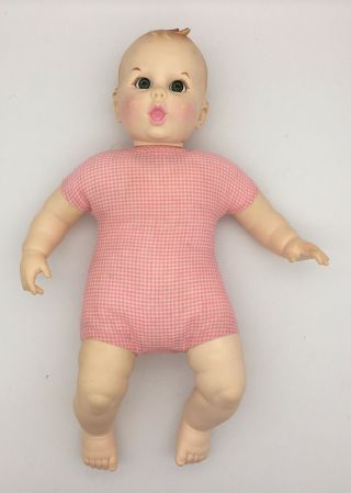 Vintage Gerber Baby Doll W Moving Eyes 1970 Pink Gingham Cloth Body Molded Head