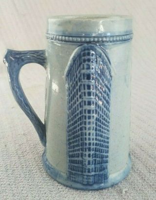 Antique Blue & Grey Stoneware Robinson Clay Co Mug Flat Iron Building N.  Y.