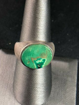 Antique Taxco Sterling Silver & Green Turquoise Ring Size 8.  5 Signed Eagle 157