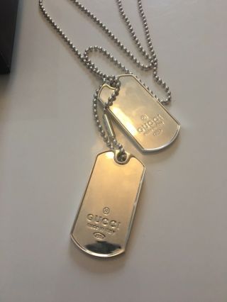 Gucci Double Identity Dog tags Necklace Very Rare Solid Sterling Silver 2