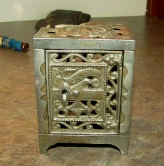 Antique Cast Iron " Safe " Bank Made By J & E Stevens Patented 1896 Parts,  Repair