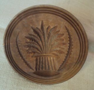 Antique Hand Carved Wheat Sheaf Butter Stamp 19th Print Mold 4 " Diameter