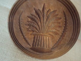 Antique hand carved Wheat Sheaf butter stamp 19th print mold 4 