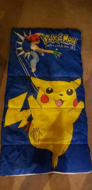 Rare 1998 Pokemon Pikachu Ash Ketchum Sleeping Bag 57” X 30”