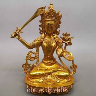 Tibetan Buddhism Copper Gilt Handmade Guanyin Buddha Statue