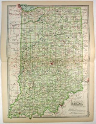 1902 Map Of Indiana By The Century Company.  Antique