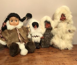 Vintage Eskimo Dolls Set Of 4 Hard Plastic