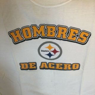 Rare Vtg Champion Pittsburgh Steelers Hombres De Acero Spanish T Shirt Sz Large
