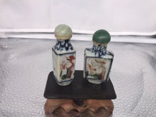 2 Antique Chinese Porcelain Snuff Bottle With Blue,  White And Red Glaze