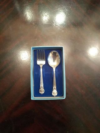 Vintage 1940 Ancestry Weidlich Co.  925 Sterling Silver Baby Fork And Spoon Set