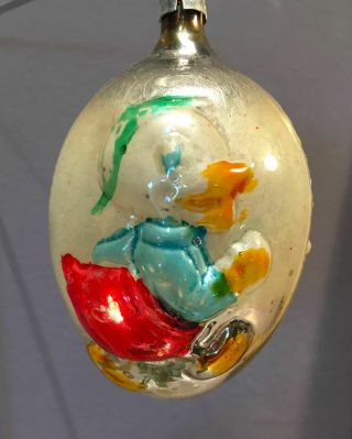 Antique / Vintage Donald Duck Embossed On Egg Glass Christmas Ornament W Germany