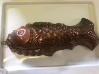 Antique Vintage Copper Tin Lined Fish Mold For Jello/food/salads