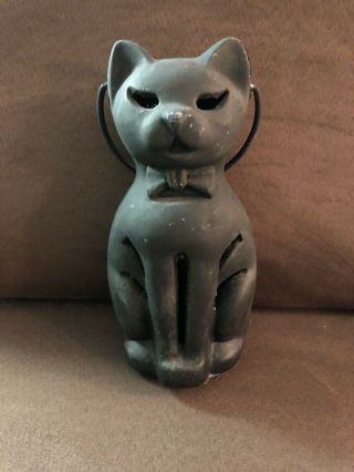 Vintage Halloween Metal Black Cat Lantern / With Handle Rare 1930 - 1940