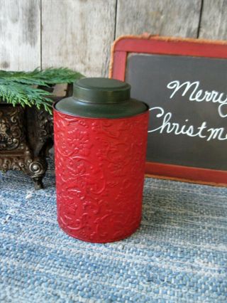 Antique Embossed Pantry Tin Red And Green Milk Paint