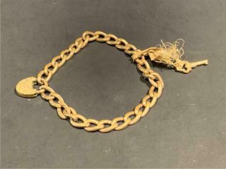 Antique Victorian Rolled Gold Link Bracelet With Lock And Key Closing