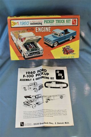Vintage Amt 1960 Ford F - 100 Pick Up Box Instructions Some Parts Model Kit