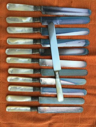 Landers Frary & Clark Aetna Mother Of Pearl And Sterling Set Of 12 Knives