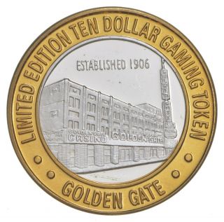 . 999 Fine Silver Center Golden Gate Hotel Casino Chip $10 Token - Rare 227
