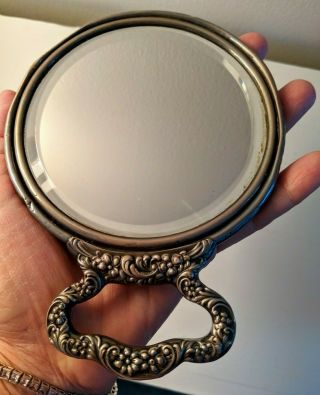 Unger Bros.  Antique Sterling Silver Hand Vanity Dressing Table Mirror " Cherubs "