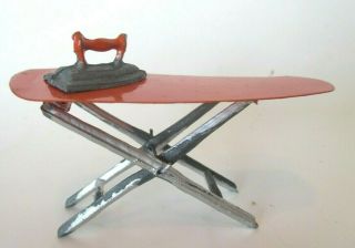 Vintage Metal Ironing Board With Iron Dollhouse Miniatures Orange 3 Inch