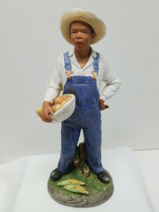 Rare Vintage Homco Porcelain Figurine African American Farmer W Veg 1472 10.  25 "