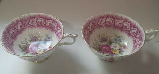 Paragon 2 Tea Cups Pink Flower Band & Center Pattern Teacup Rose Floral