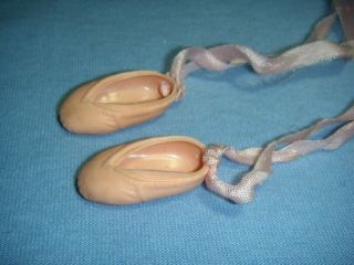 Vintage Pink Ballerina Ballet Slippers Shoes For Dolls Ribbons 1 1/8 " L