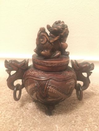 Vintage Asian Foo Dog Censer Incense Burner,  Hand - Carved,  Gorgeous Soapstone