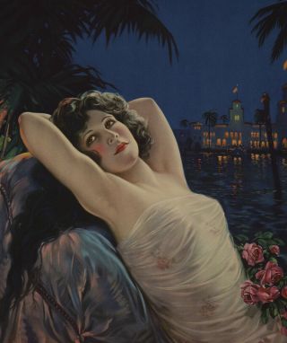 Vintage 1920s Jazz Age Fantasy Flapper Pin - Up Girl Poster A Summer Night 