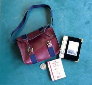 Vintage Terri Lee 4” X 3” X 1” Doll Clothes Accessory Book Bag & 2 Little Books
