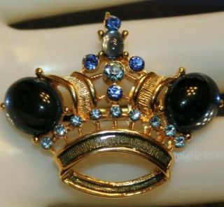 Omg Wonderful Trifari Tm Signed Crown Pin/pendant With Blue Stones Rare Wow