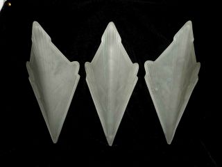 Lg Vintage Art Deco Theater Heavy Frosted Glass Wall Sconces 12 " X 5 " Set Of 3