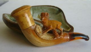 Fine Antique Hand Carved Stag Meerschaum Pipe & Presentation Case 3